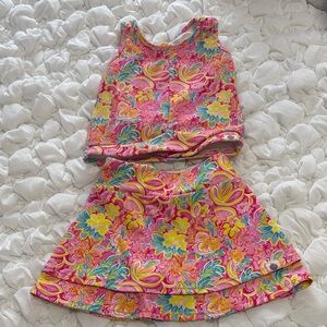 Cheeky Plum Girls Two-Piece Floral Tank & Skirt Set - Bright Pink